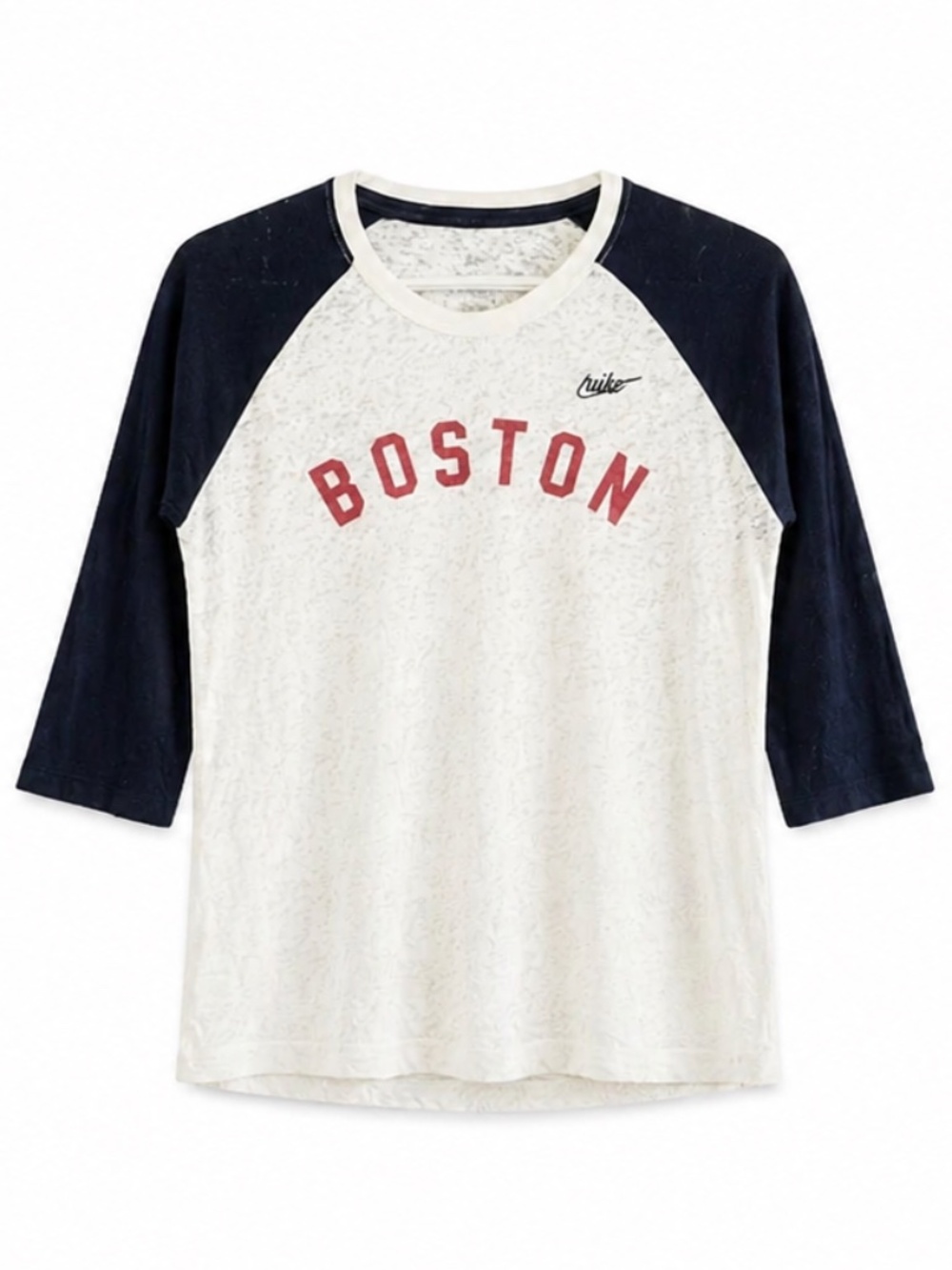 Nike Boston White & Blue Raglan Burnout 3/4 Baseball Tee – Size Medium EUC